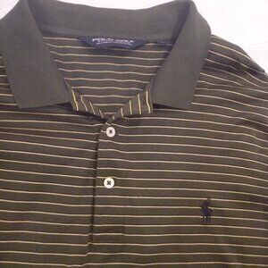 90s Vintage Golf Polo Ralph Lauren Men XL Green Olive Yellow Striped Shirt Logo